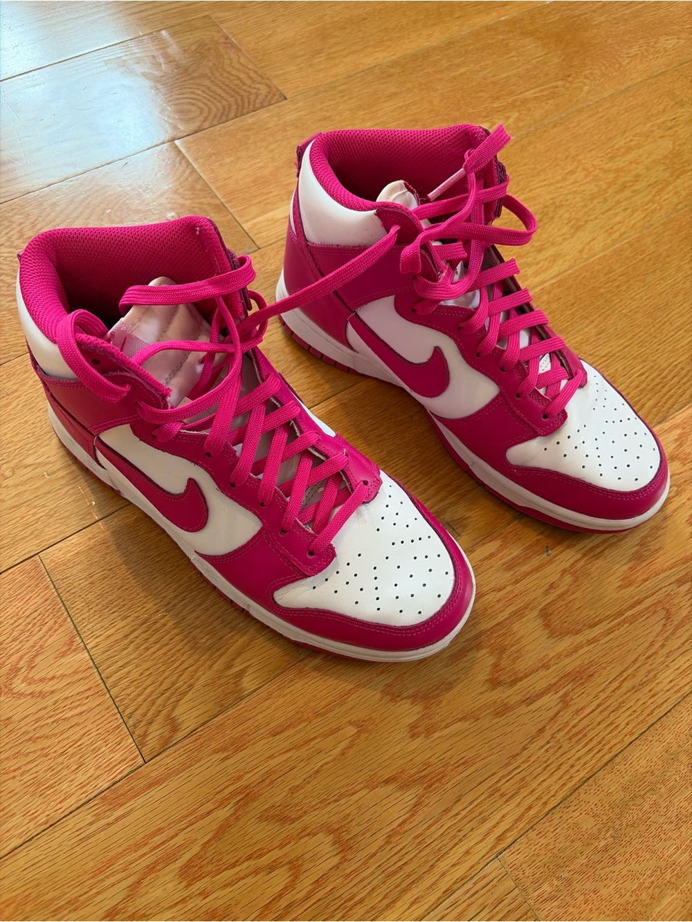 Nike Women’s High-Top Dunk in Pink and White